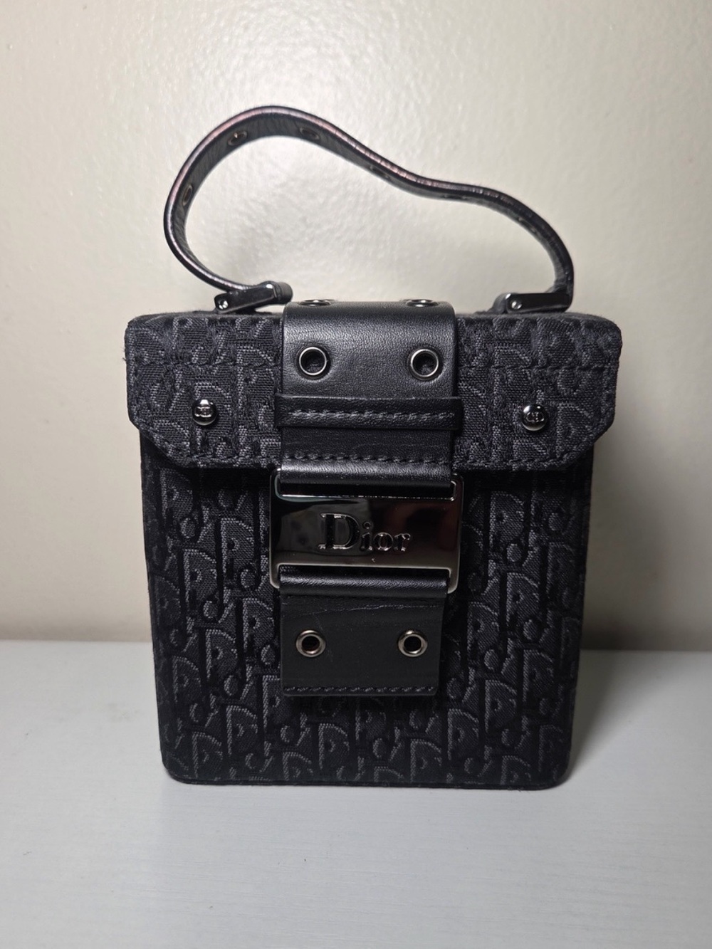 Authentic Vintage Christian Dior Trotter Box Bag Black Oblique Canvas